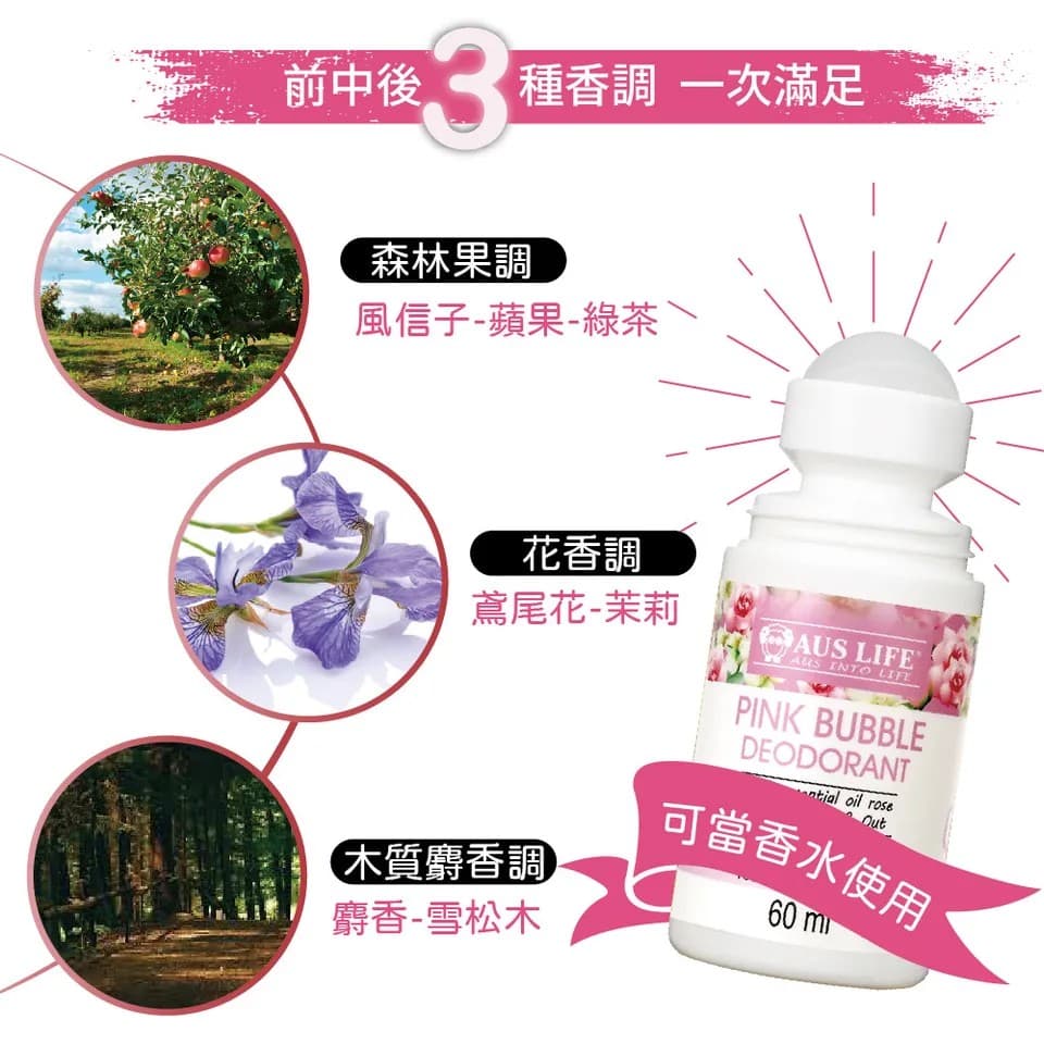 【澳思萊AUS LIFE】粉紅綠茶體香劑 60ml 縮圖 3