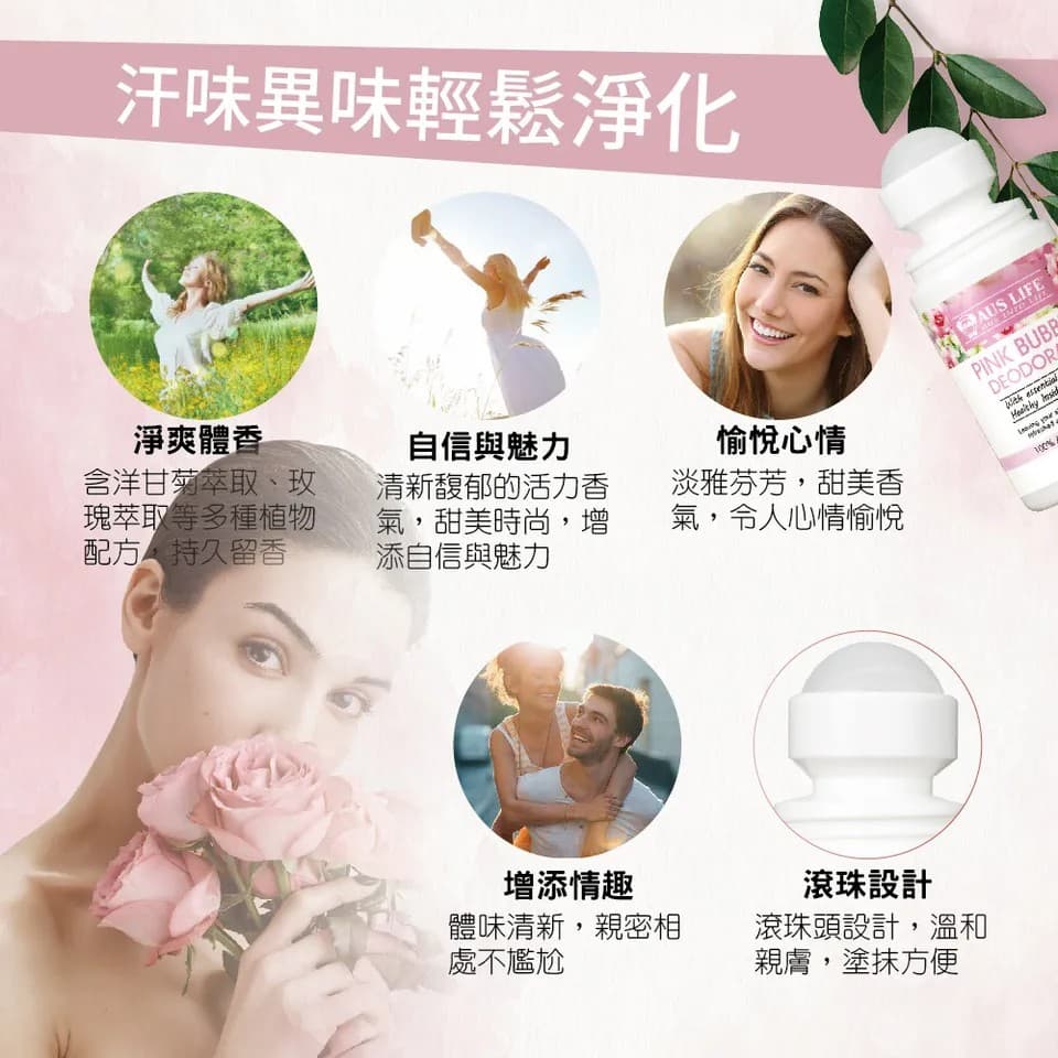 【澳思萊AUS LIFE】粉紅綠茶體香劑 60ml 縮圖 6