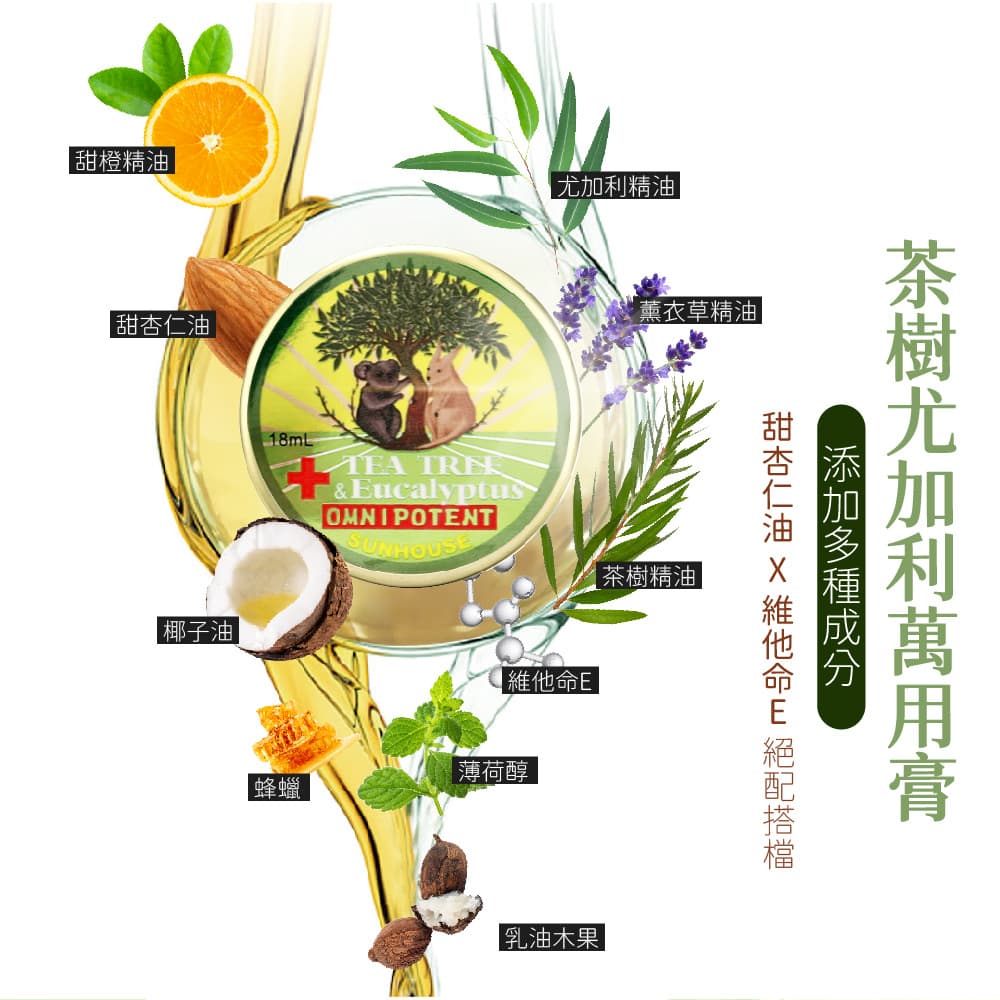 【SUNHOUSE】茶樹尤加利精油萬用膏 18ml 縮圖 7