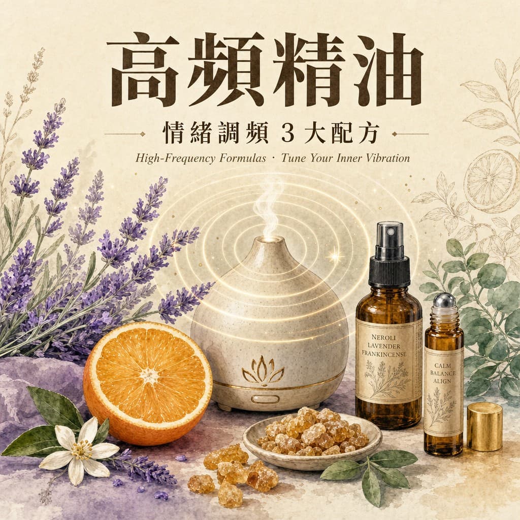 高頻精油情緒配方｜3 組芳療師調頻配方（擴香 × 滾珠 × 噴霧）｜精油百科｜澳思萊芳療筆記封面