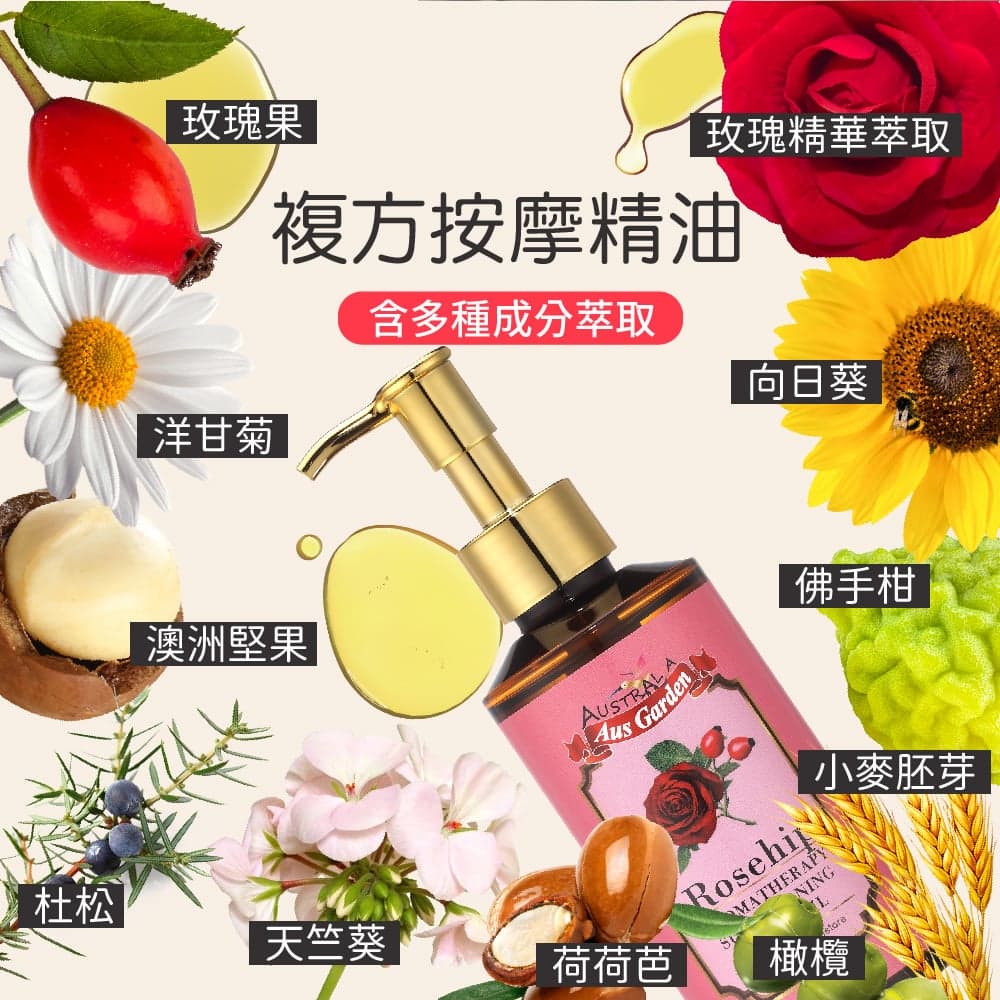【澳維花園Aus Garden】玫瑰果緊實按摩精油 155ml 縮圖 6