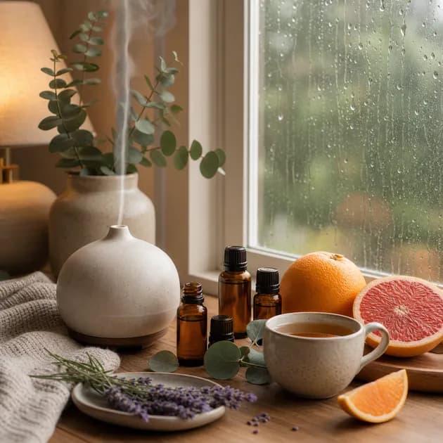 颱風季 × 陰雨綿綿的芳療對策：告別潮濕黴味、精神倦怠與過敏的雨季植萃生活指南｜芳療生活儀式｜澳思萊芳療筆記封面