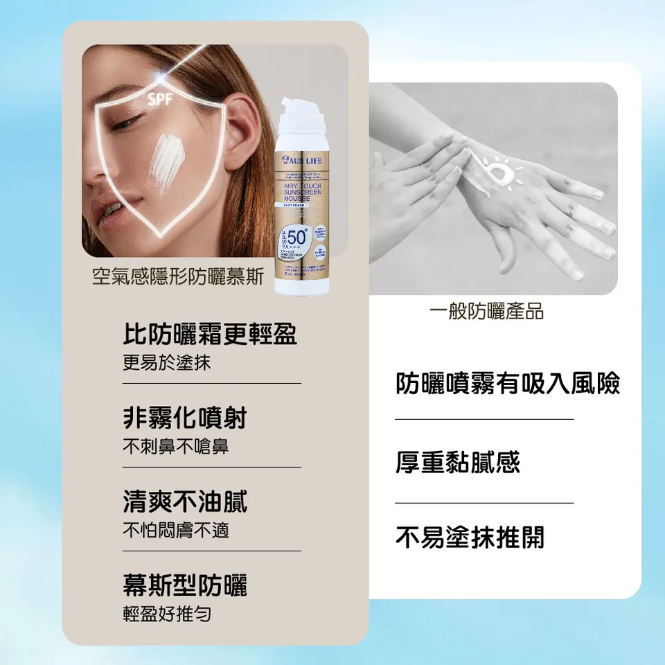 【澳思萊AUS LIFE】空氣感隱形防曬慕斯 50ml 圖 5