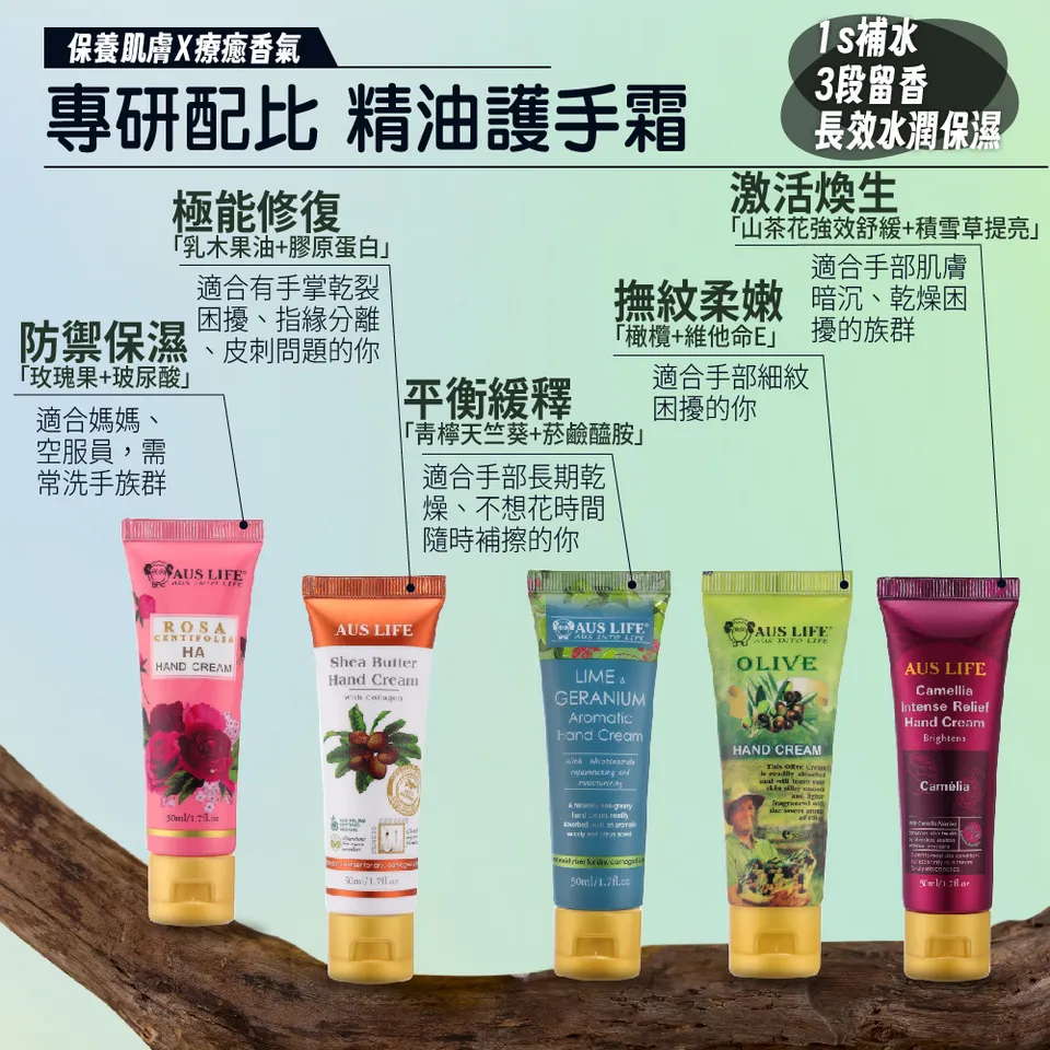 【澳思萊AUS LIFE】芳療精油護手霜及乳木果身體乳 4入組 圖 27